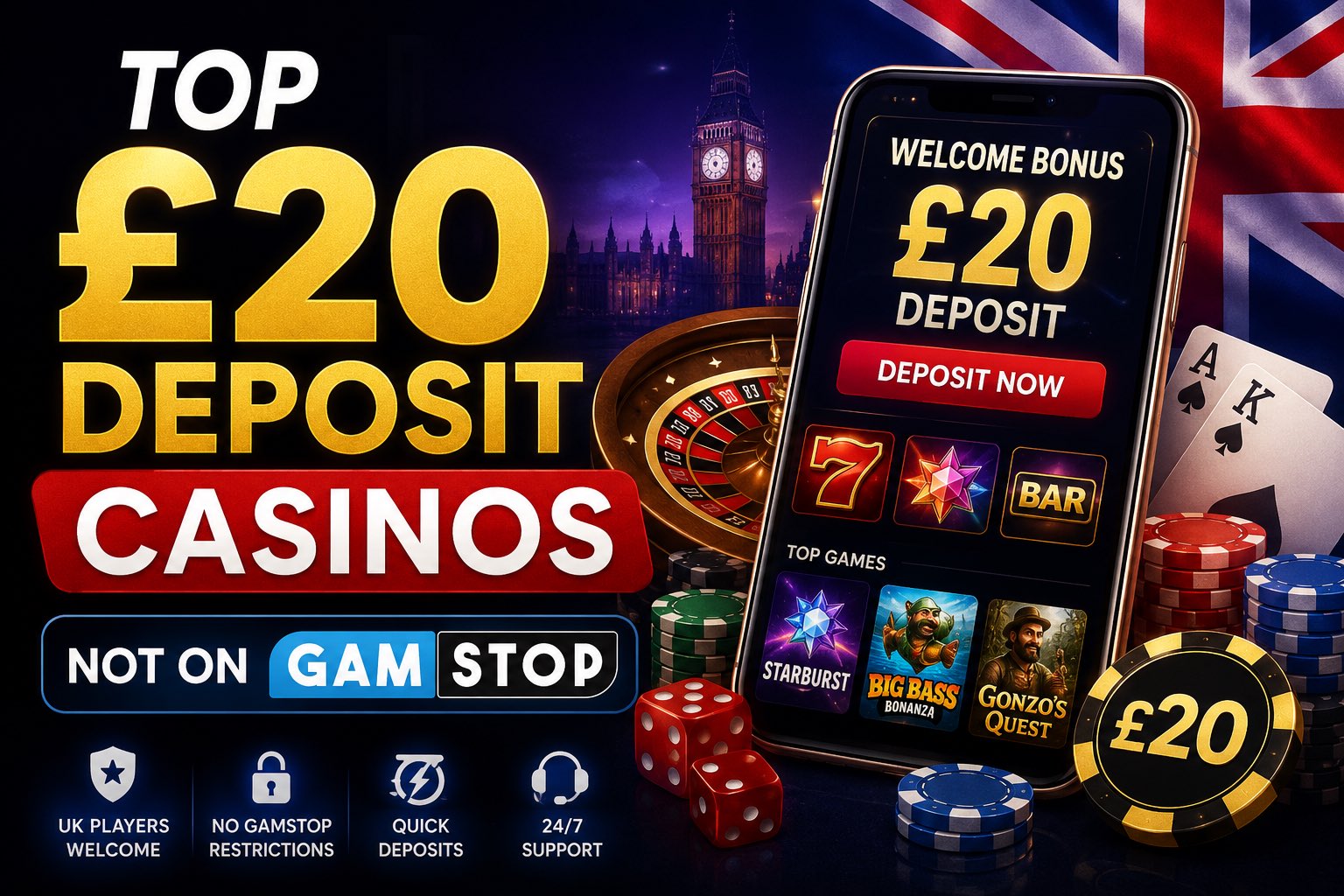 TOP £20 Deposit Casinos not on Gamstop